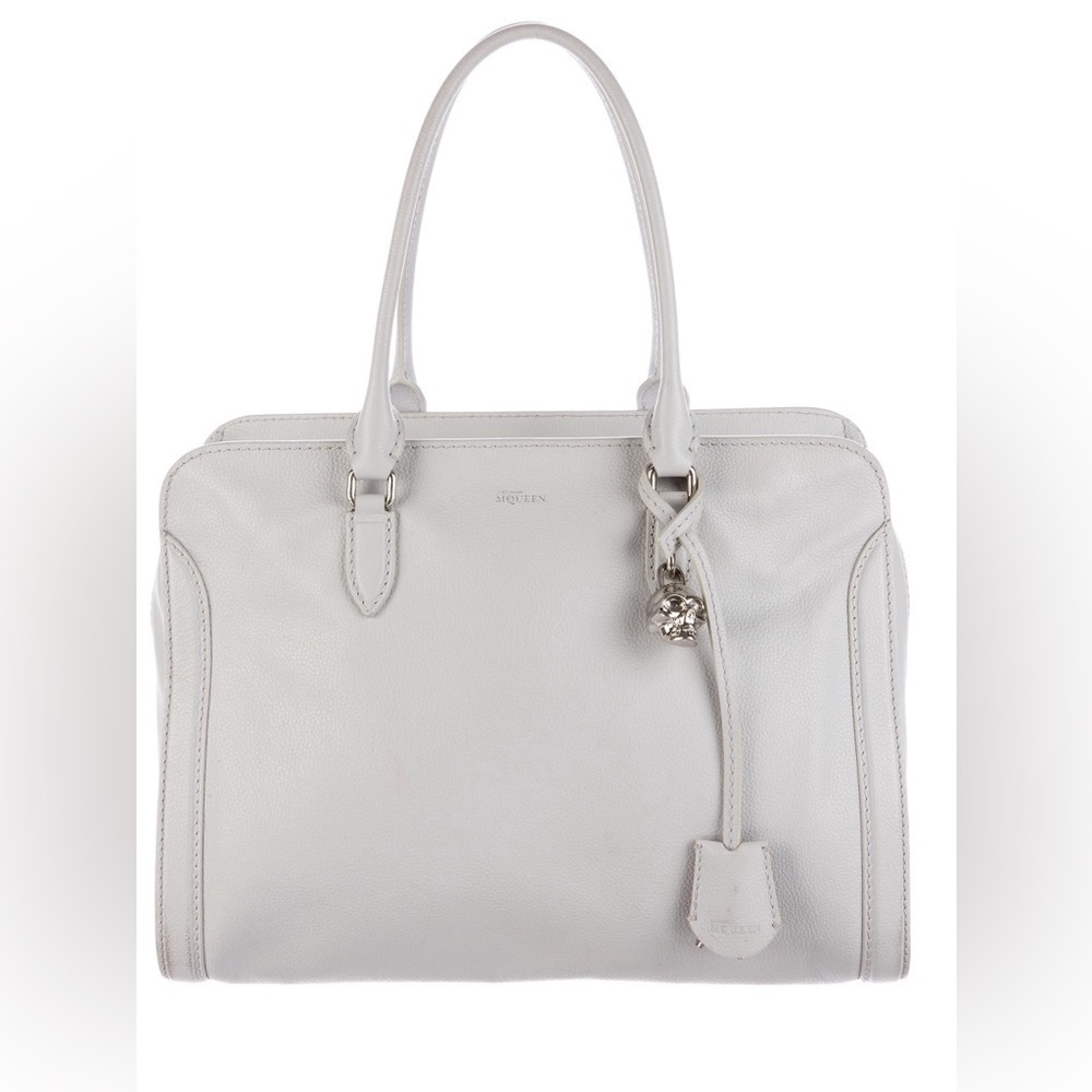 Alexander McQueen Heather Grey Leather Skull Padlock Zip Tote Bag